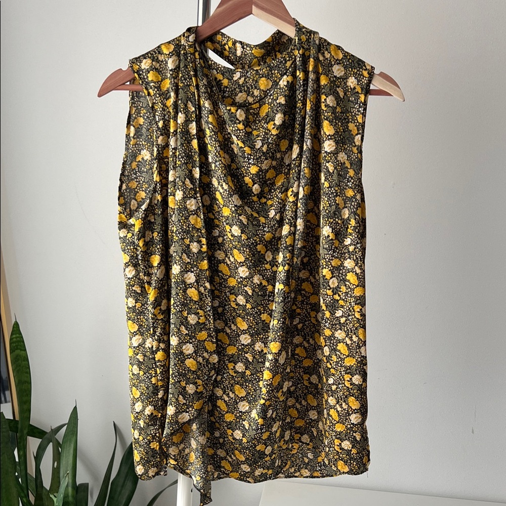 Mango Floral Sleeveless Blouse - Yellow and Black M